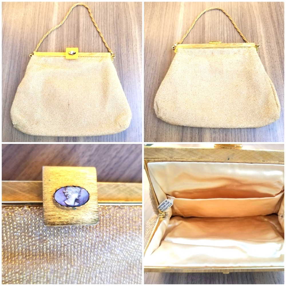 Vintage Rosenfeld Gold Metalic Seed Beaded Clutch Purse Made in Belgium